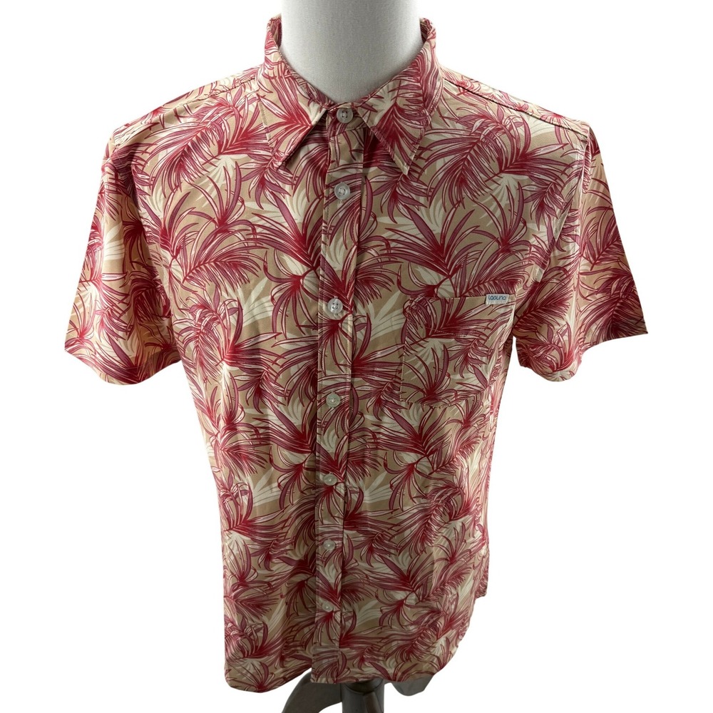 Laguna Tech Stretch Button Down Shirt Hawaiian Red‎ Tan Mens Size Medium New